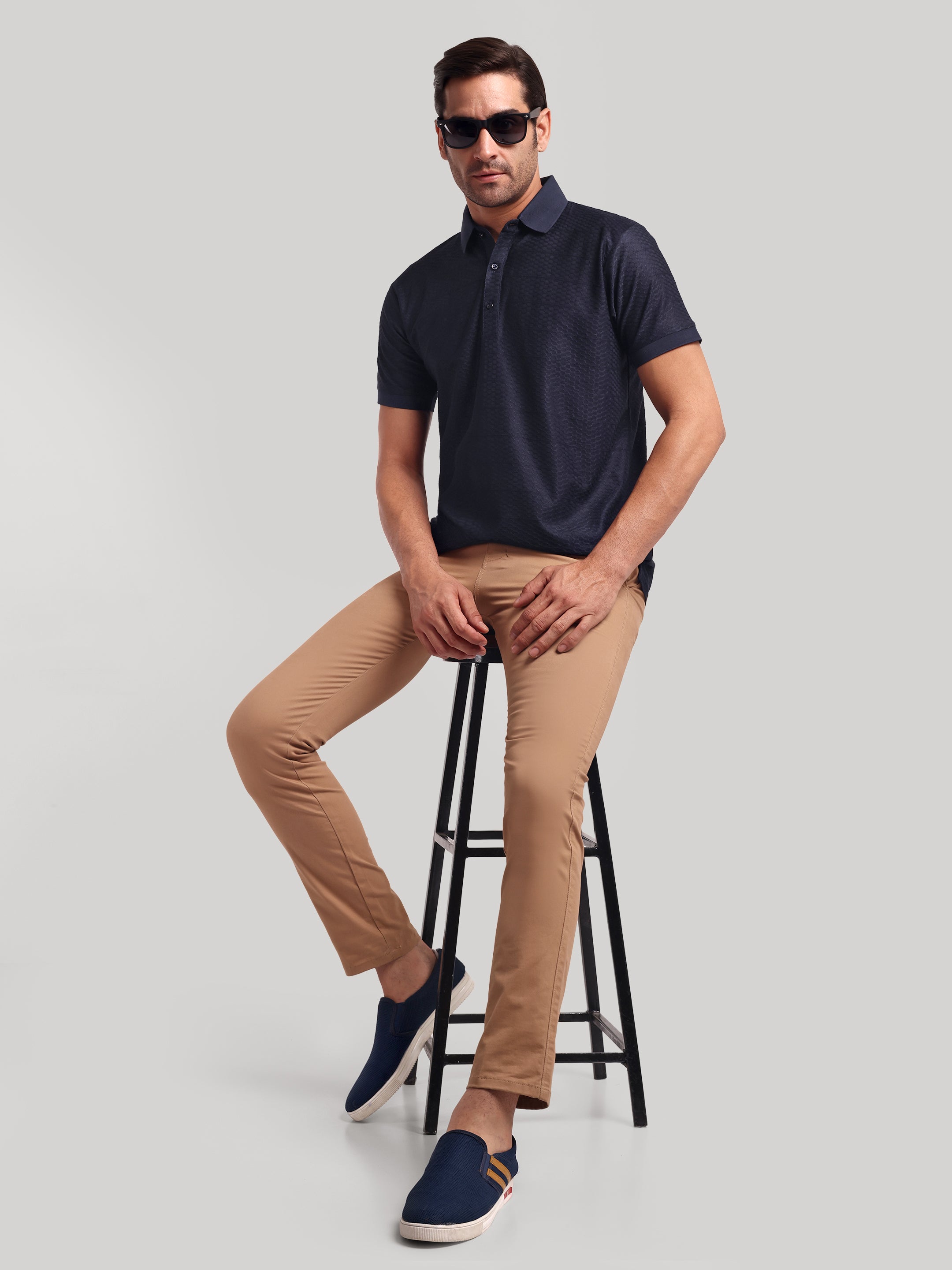 Luxurit Geometric Design Polo Neck Cotton Men's T-Shirt