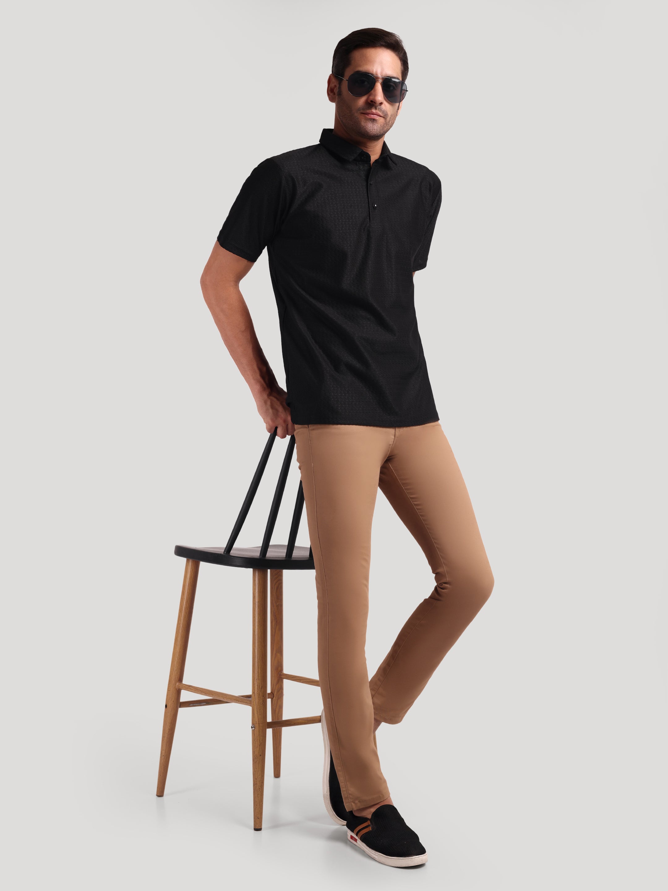 Luxurit Knitted Textured Cotton Fit Polo Men's T-Shirt