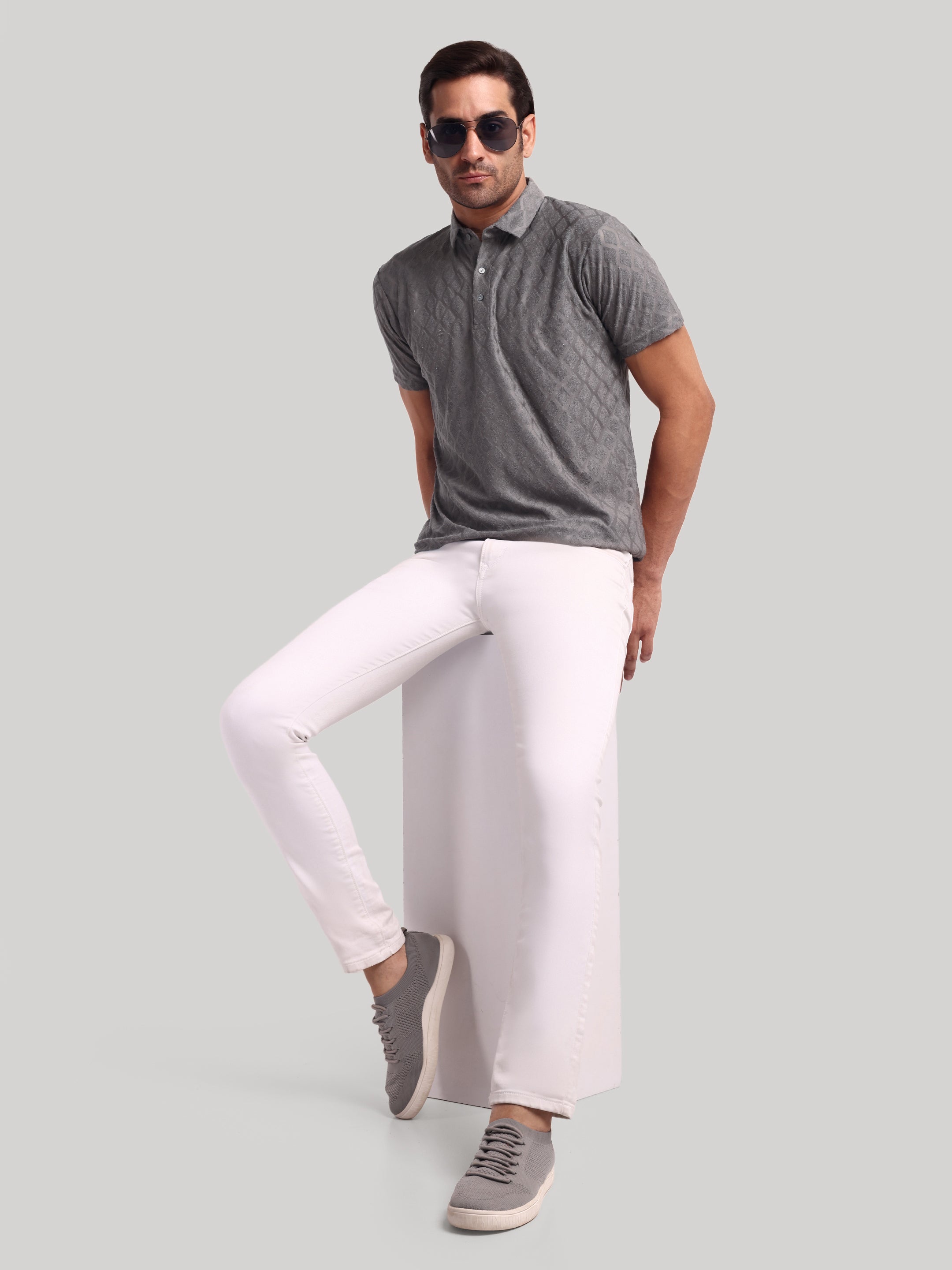 Luxurit Self Design Polo Neck Cotton Men's T-Shirt