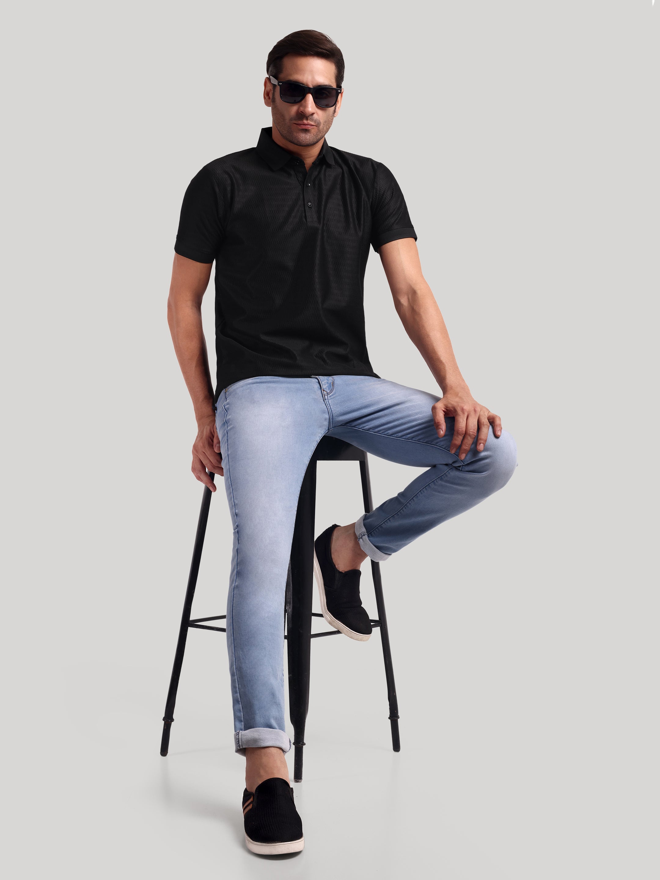 Luxurit Geometric Print Polo Neck Cotton Men's T-Shirt