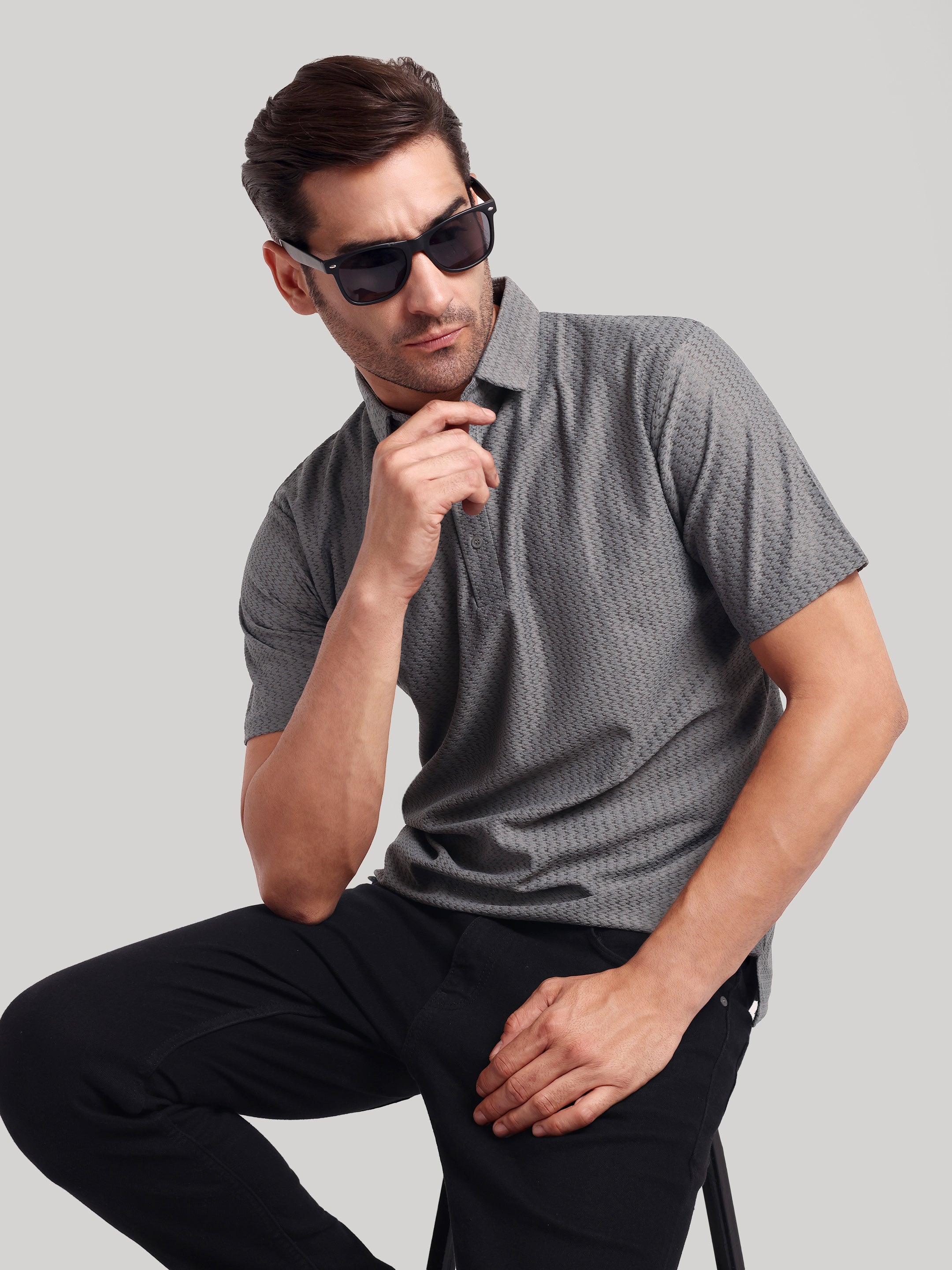 Luxurit Knitted Textured Cotton Fit Polo Men's T-Shirt