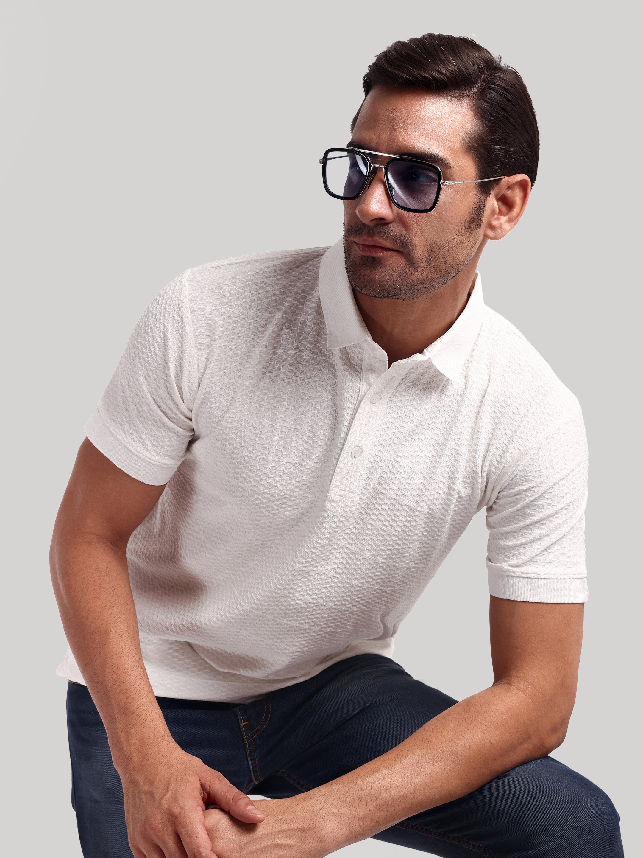 Luxurit Geometric Design Polo Neck Cotton Men's T-Shirt