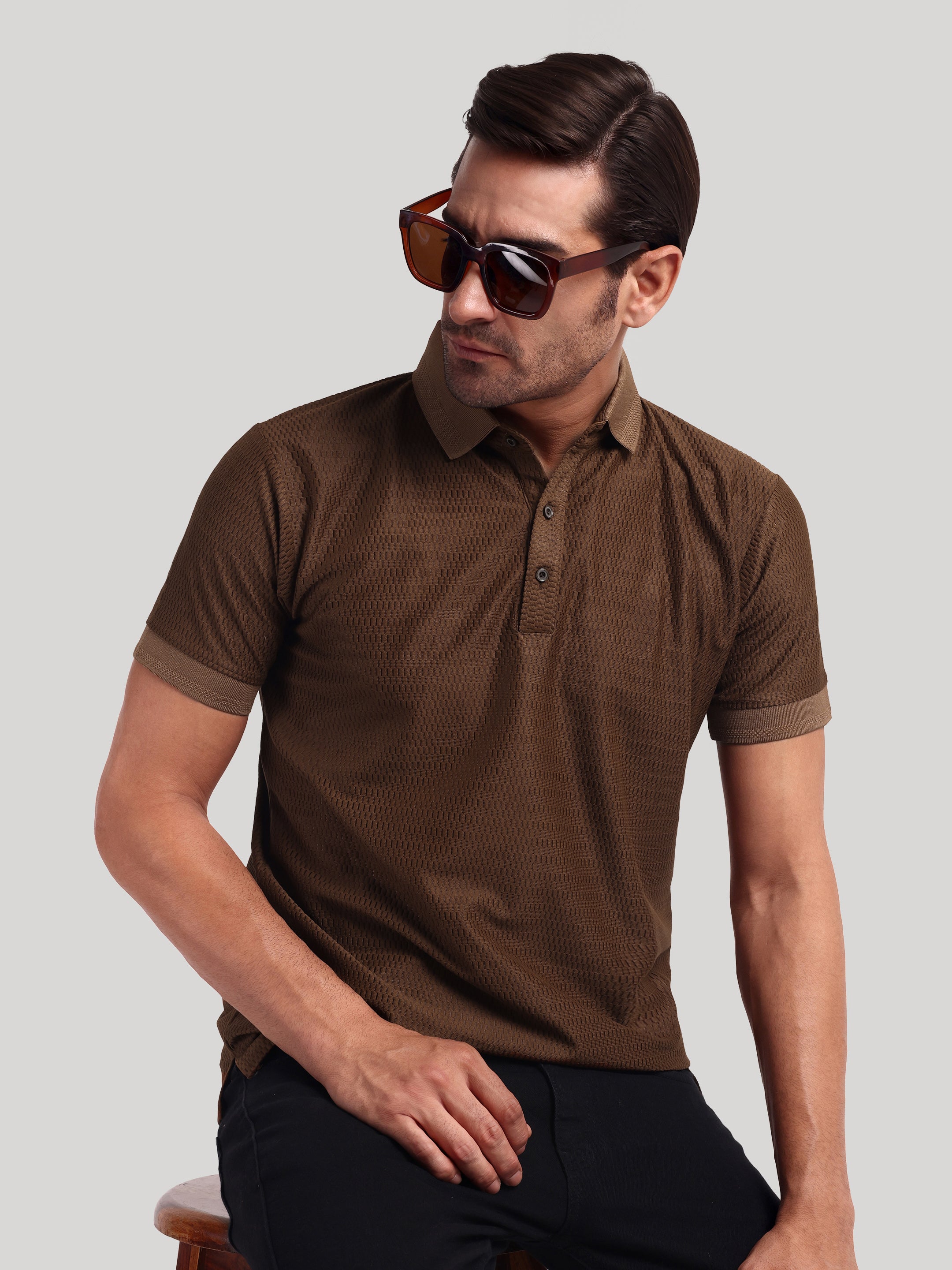 Luxurit Geometric Print Polo Neck Cotton Men's T-Shirt