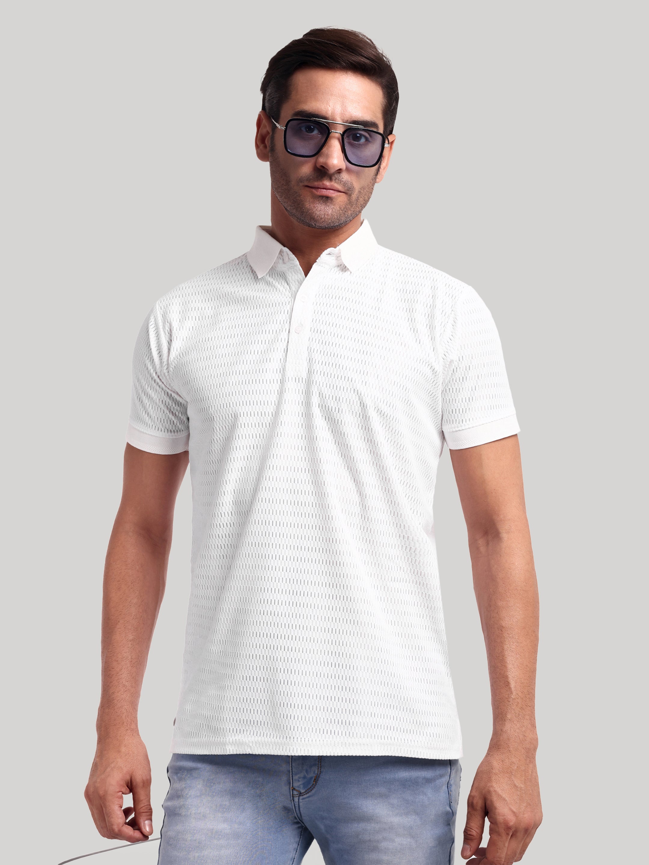 Luxurit Geometric Print Polo Neck Cotton Men's T-Shirt