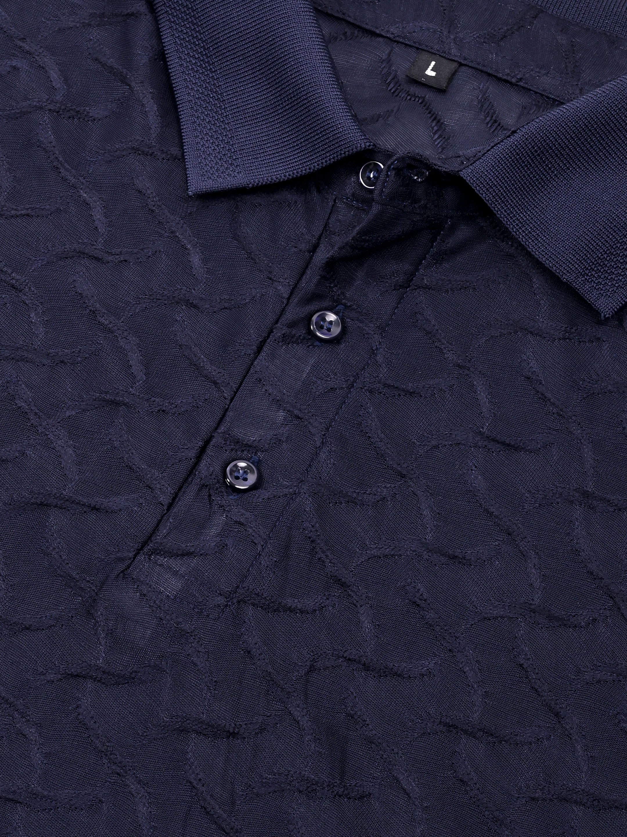 Luxurit Knitted Cotton Embossed Textured Polo Neck Fir Men's T-shirt