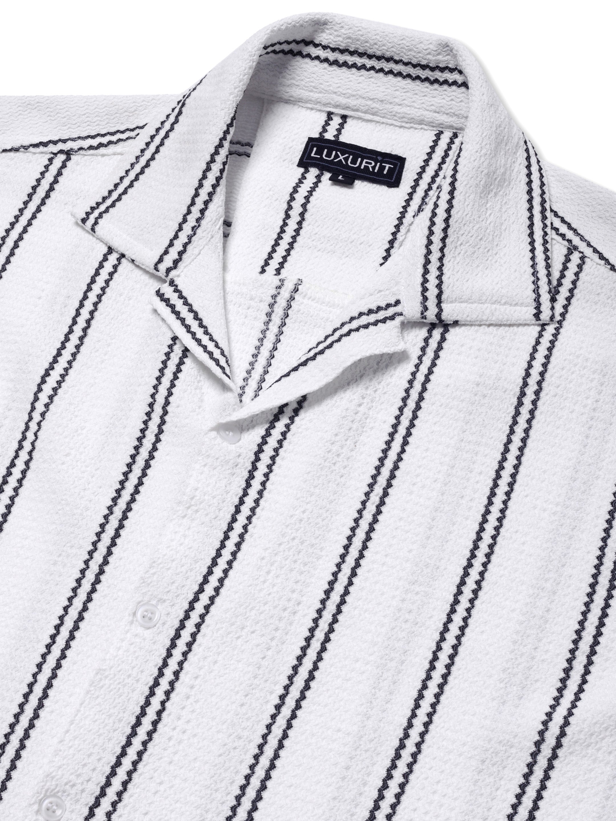Luxurit Men Relaxed Fit Fit Striped, Self Design Button Down Collar Casual Shirt