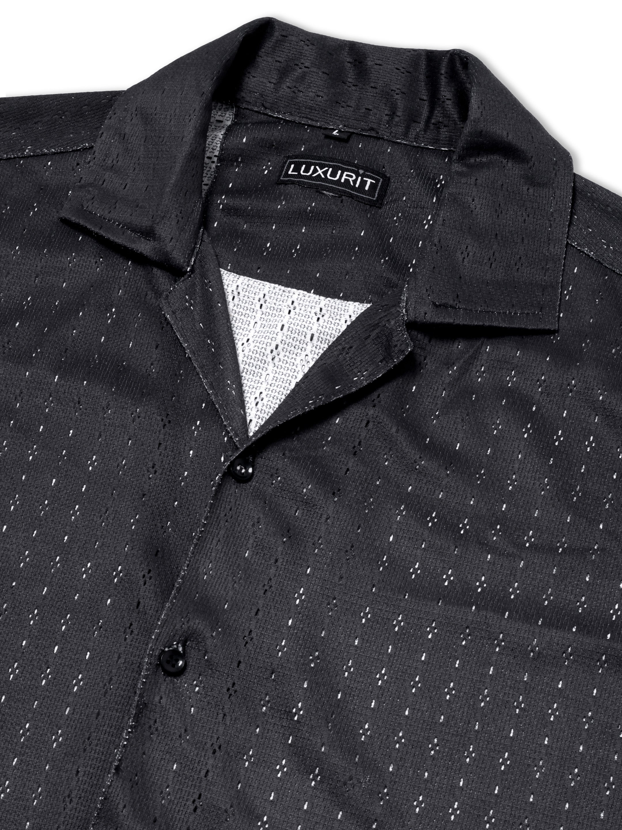 Luxurit Men's Black Textured Short Sleeve Shirt