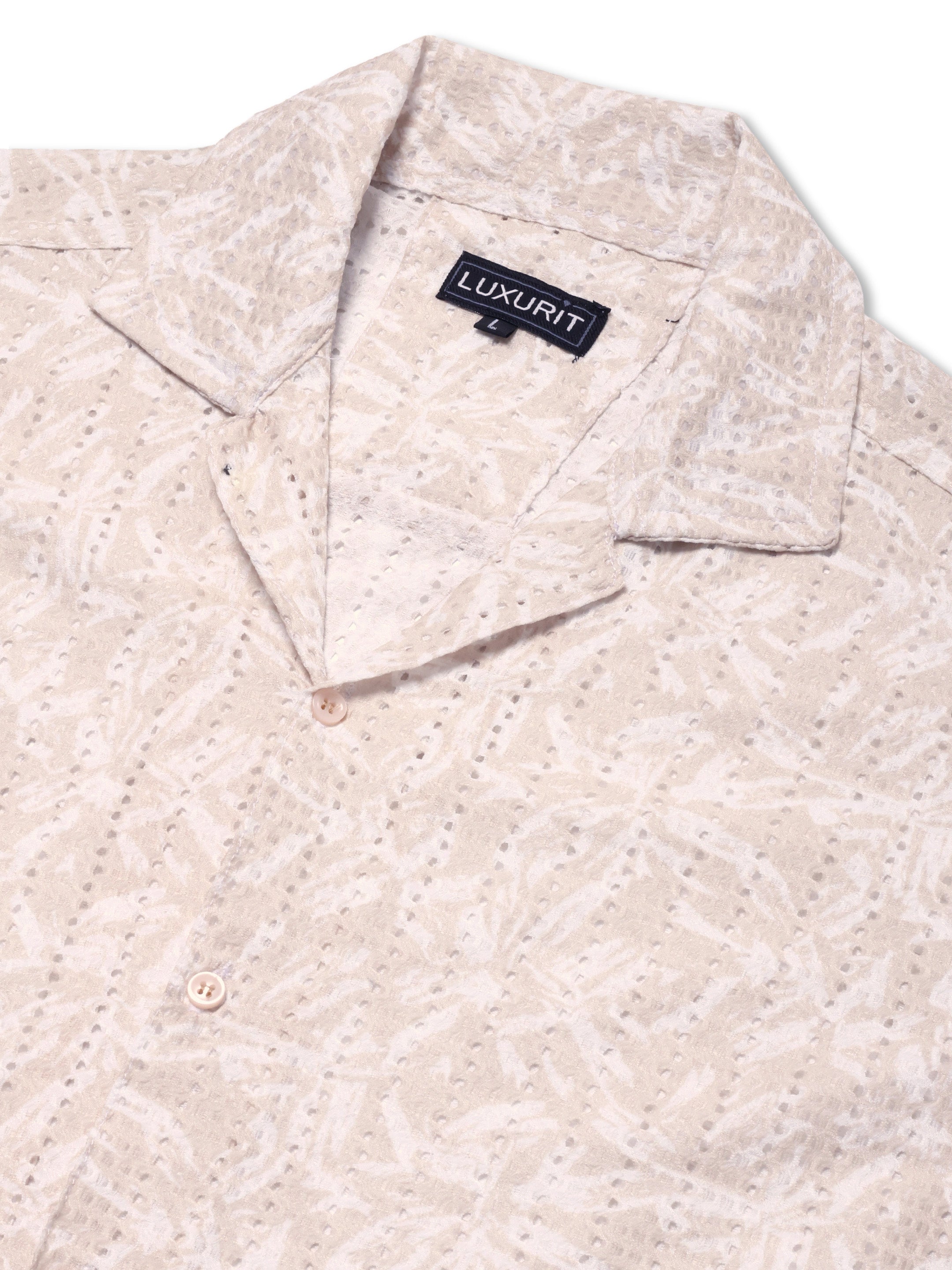 Luxurit Men's Self Design Casual Beige Color Shirt