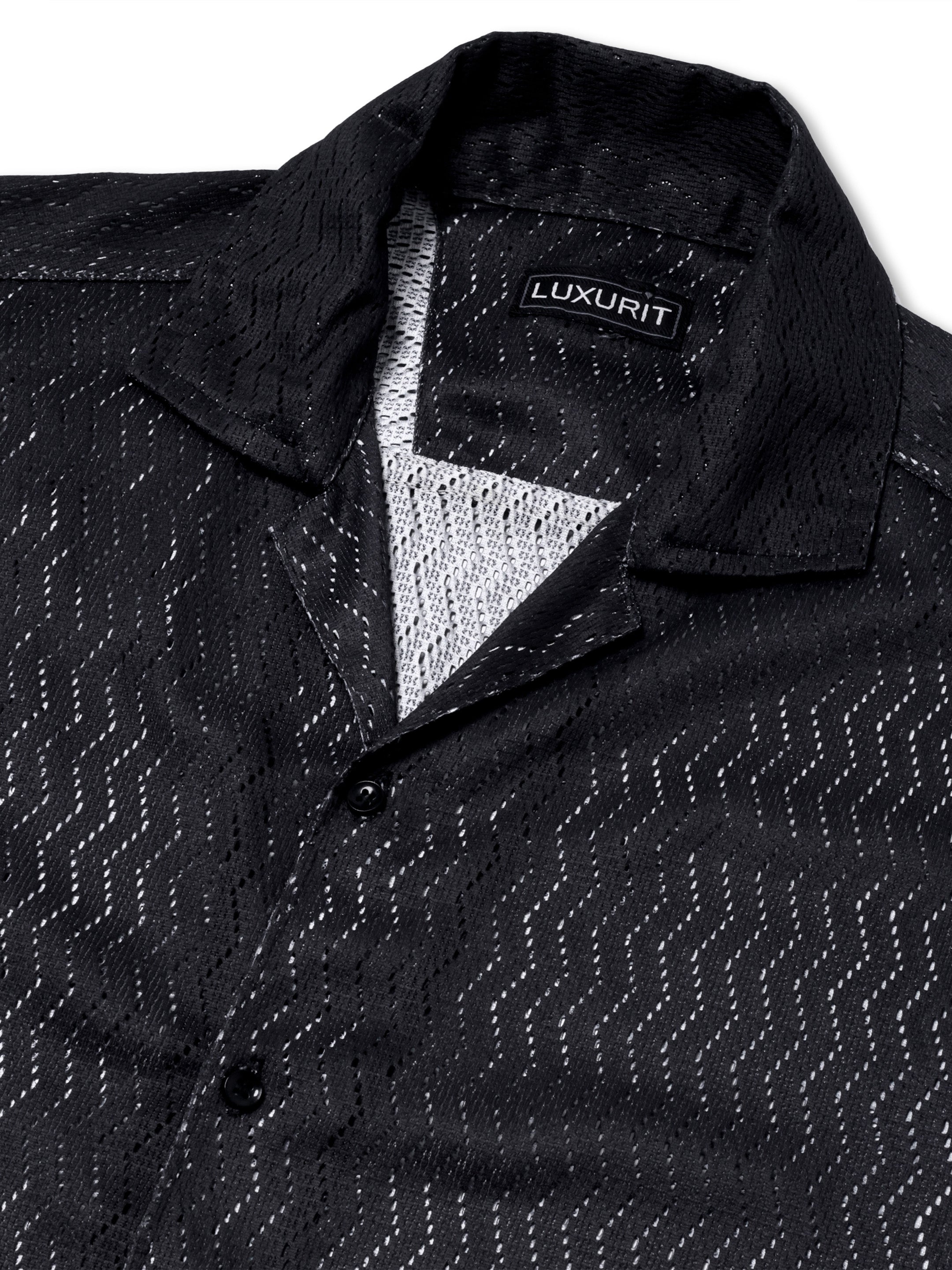 Luxurit Men's Black Textured Short Sleeve Shirt - Stylish and Comfortable
